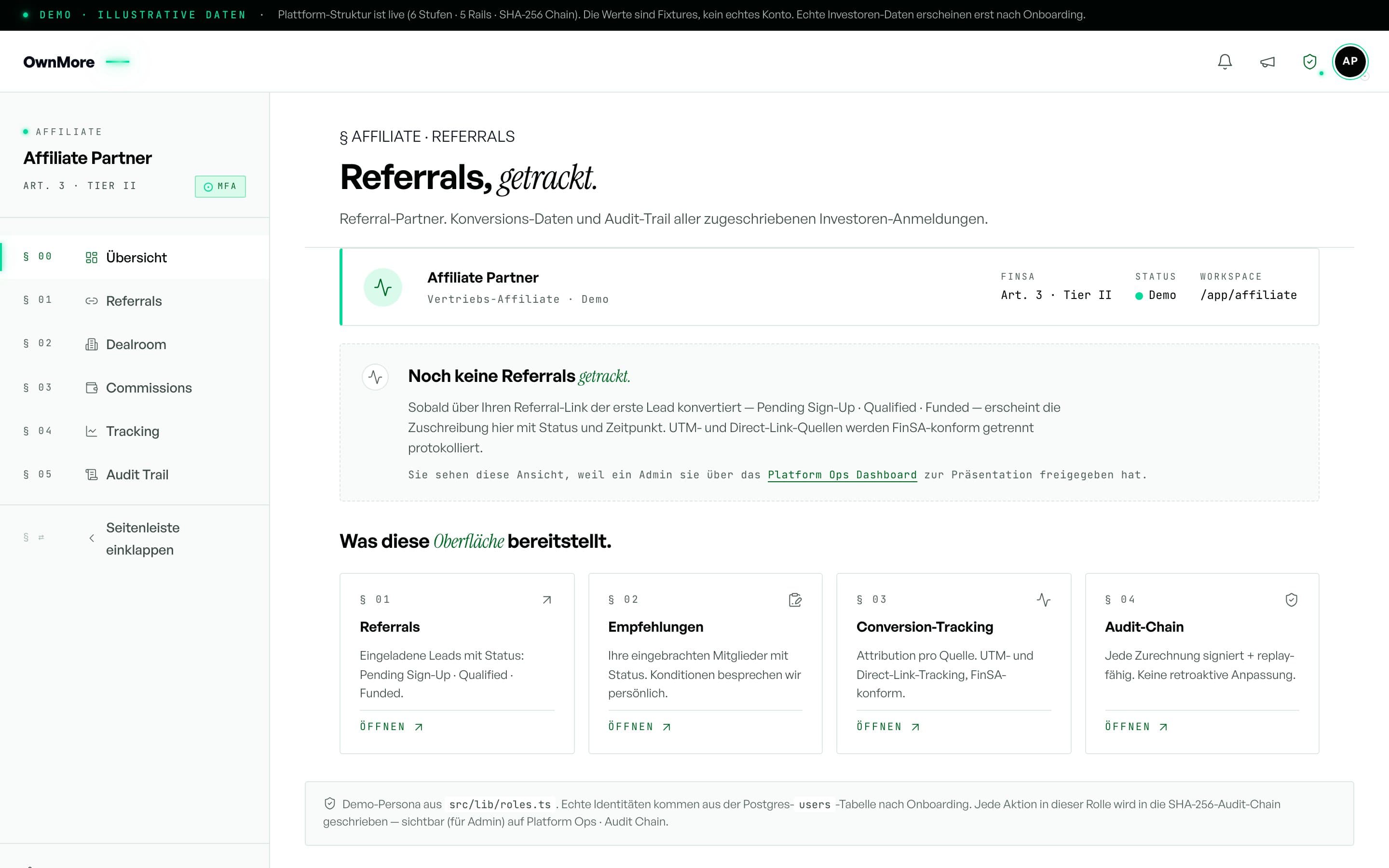 Referral-Cockpit mit stabilen, attribuierenden Links